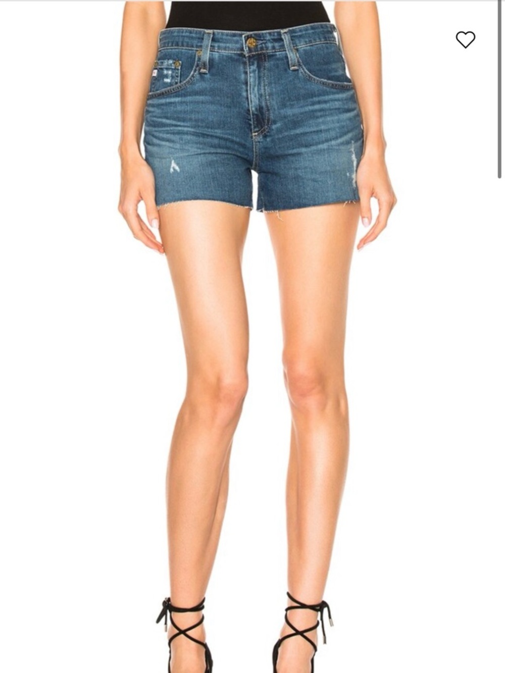 AG The Sadie High- Rise 27R Vintage-Style Distressed Denim Shorts - Blue
